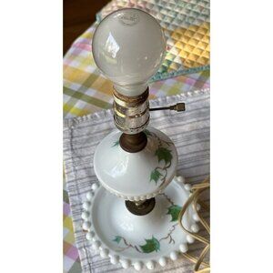 White Milk Hobnail Light Painted Boudoir Table Bedroom Ivy Green Vtg